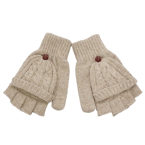 Last One!  Khaki Clamshell Exposed Finger Mittens - Picture 3 of 4